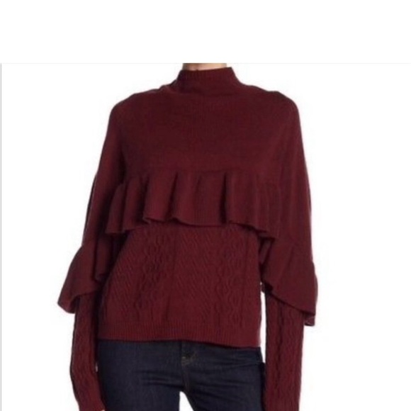 Project Naadam Maroon ruffled Cable knit sweater size Medium NWOT - Picture 4 of 6